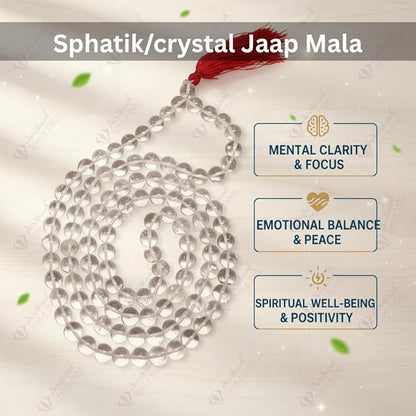 Arihant Gems and Jewels® 108+1 Beads Sphatik Jaap Mala for Pooja | Natural & Certified | Astrological Gemstone | Positive Effect | Unisex Both for Men & Women