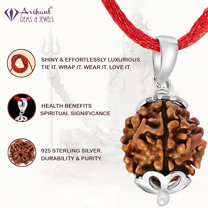 4 Mukhi NEPALI RUDRAKSHA SILVER 925 PENDANT / Four Faced RUDRAKSHA 100% Original & Certified