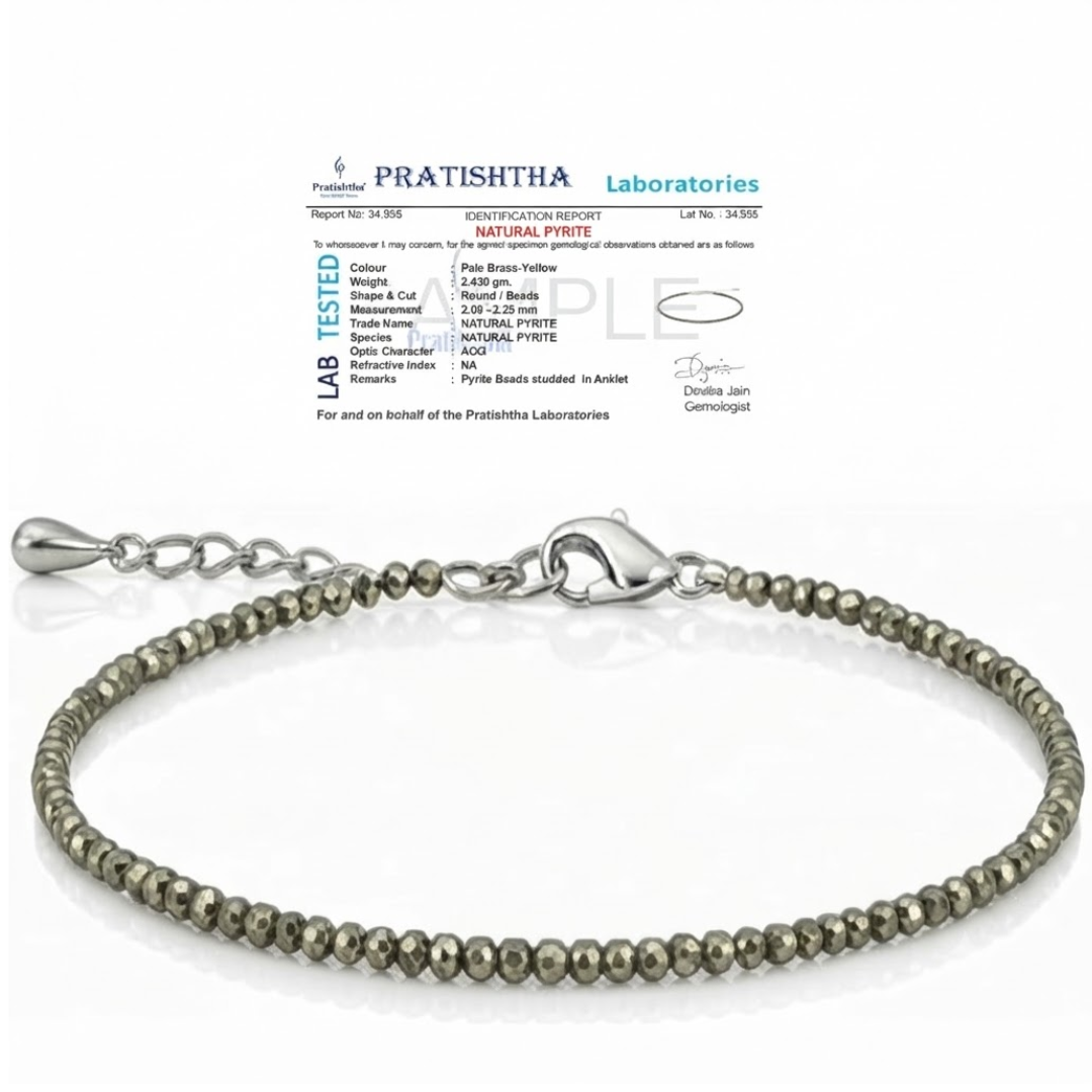 Certified Raw Pyrite Anklet for Wealth, Protection & Positive Energy | Natural Healing Crystal Jewelry