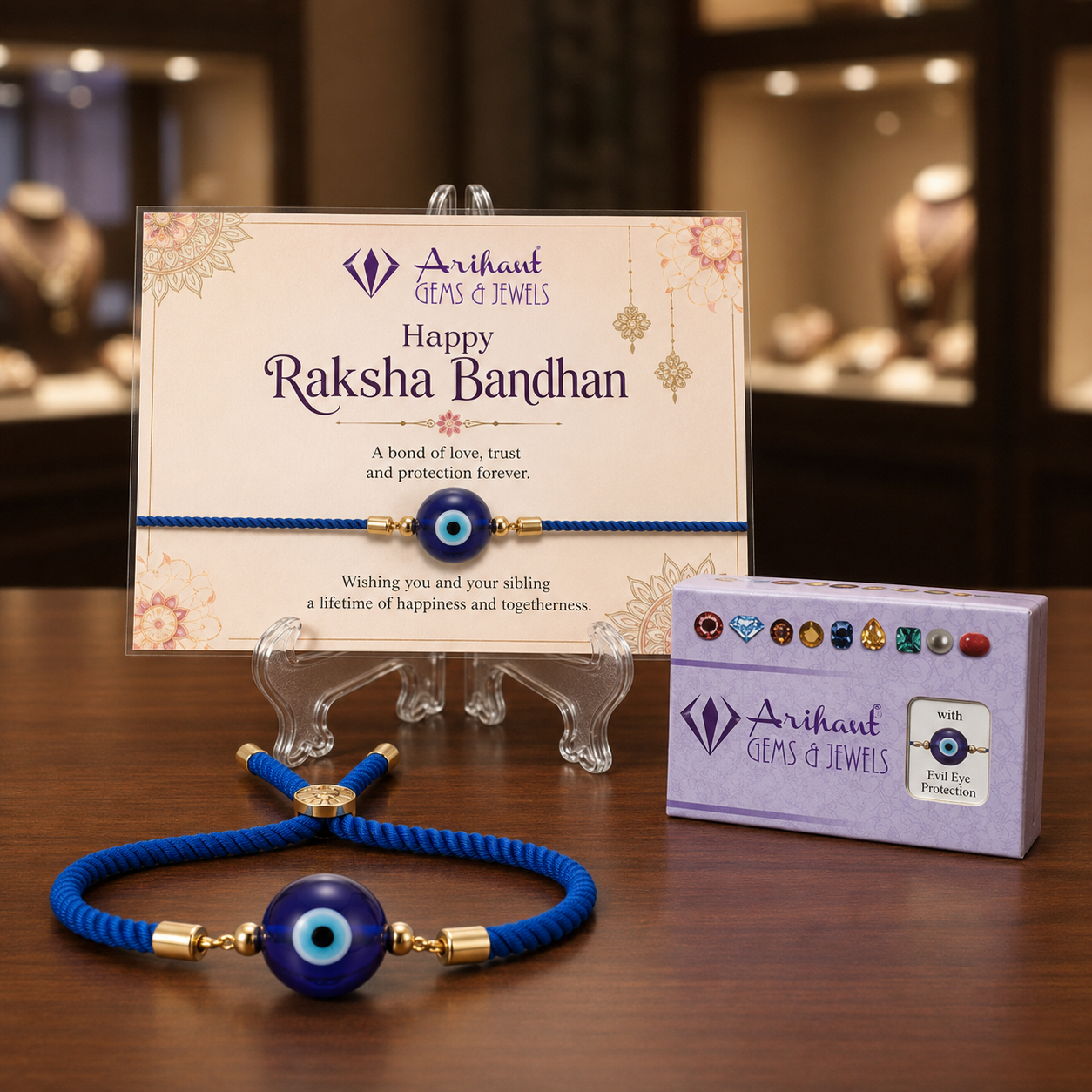 Blue Evil Eye Rakhi Bracelet for Brother | Adjustable Handmade Protection Bracelet | Raksha Bandhan Gift