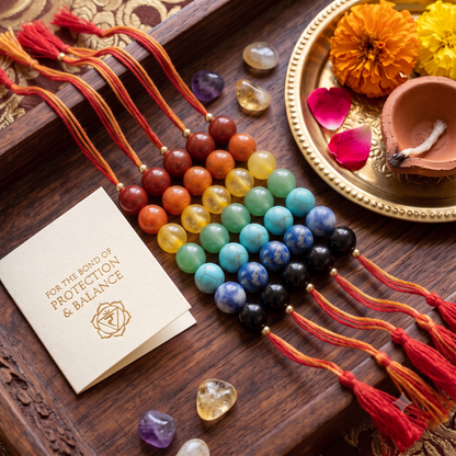 Arihant Gems & Jewels 7 Chakra Energetic Healing Stone Rakhi for Brother | Natural & Certified | Astrological Gemstone | Positive Effect