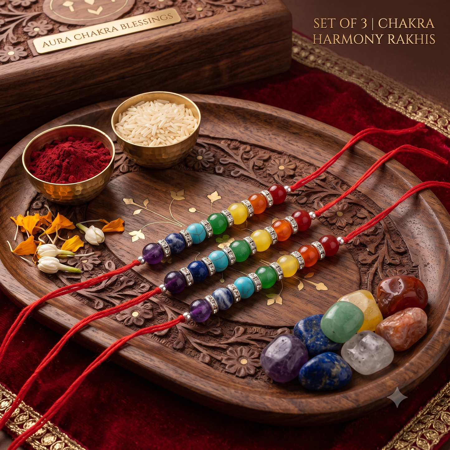 Arihant Gems & Jewels 7 Chakra Energetic Healing Stone Rakhi for Brother | Natural & Certified | Astrological Gemstone | Positive Effect