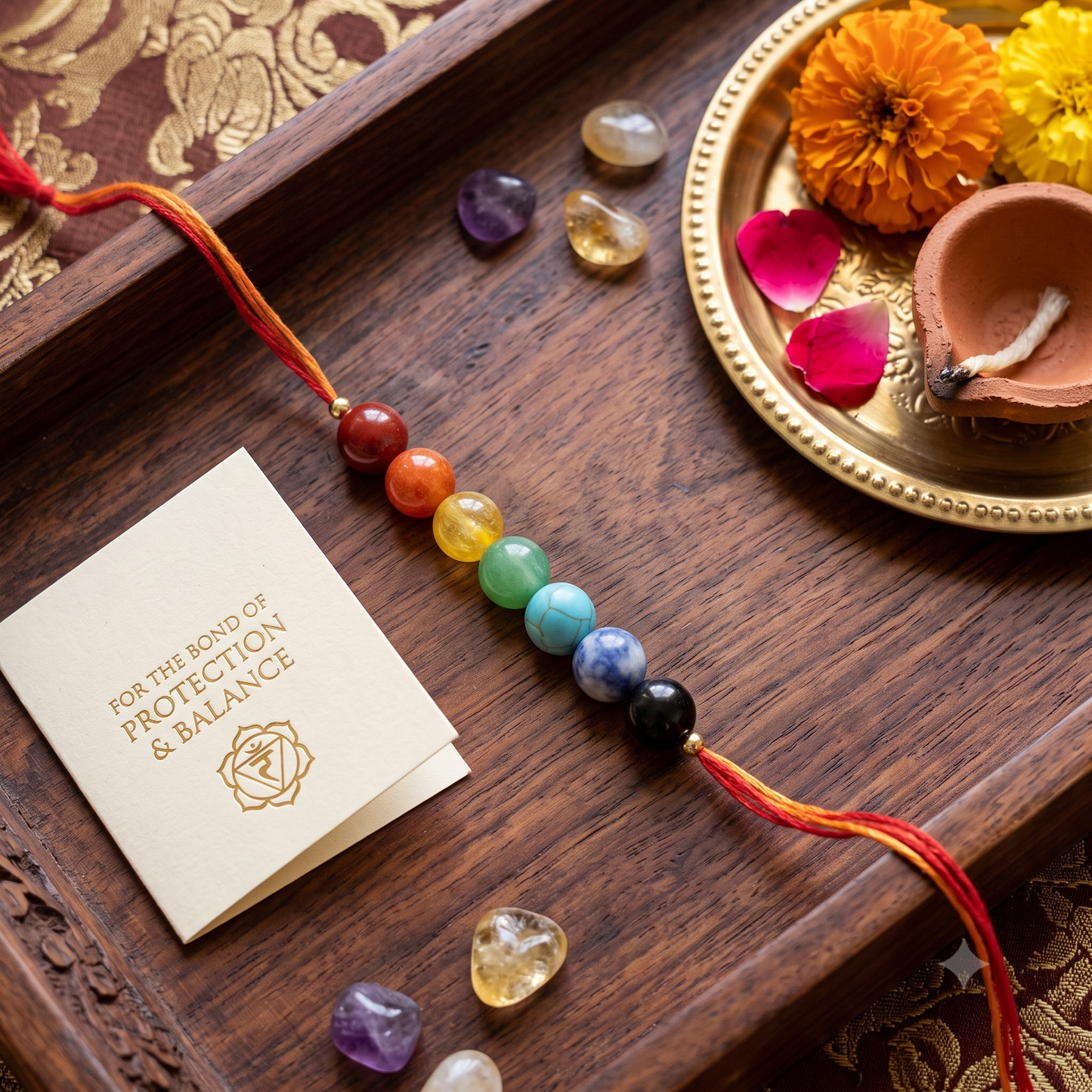 Arihant Gems & Jewels 7 Chakra Energetic Healing Stone Rakhi for Brother | Natural & Certified | Astrological Gemstone | Positive Effect