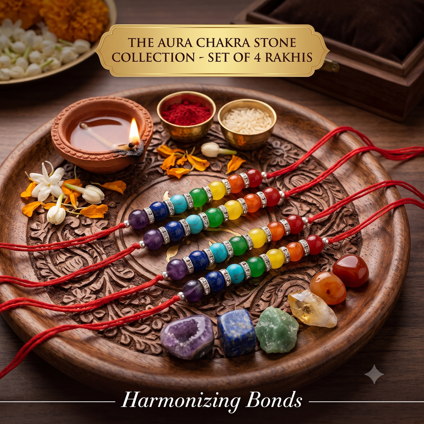 Arihant Gems & Jewels 7 Chakra Energetic Healing Stone Rakhi for Brother | Natural & Certified | Astrological Gemstone | Positive Effect