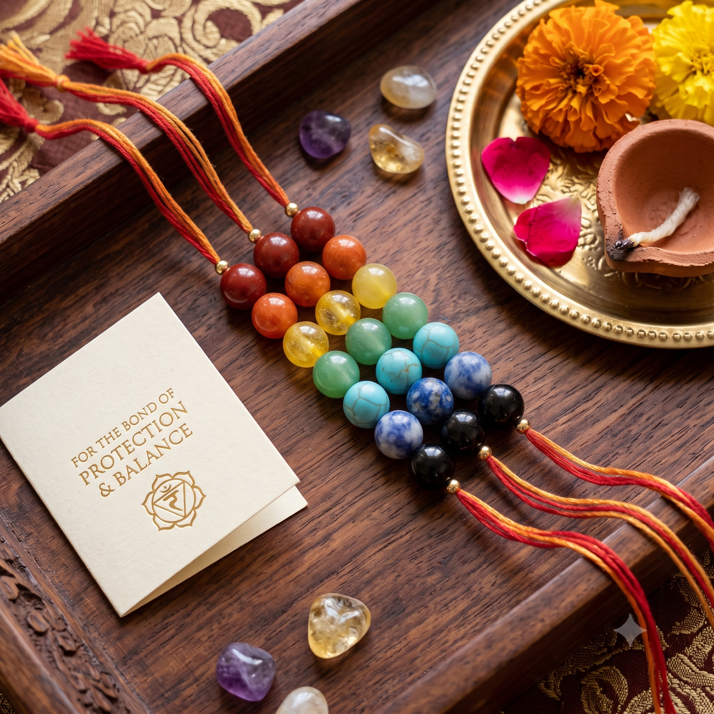 Arihant Gems & Jewels 7 Chakra Energetic Healing Stone Rakhi for Brother | Natural & Certified | Astrological Gemstone | Positive Effect
