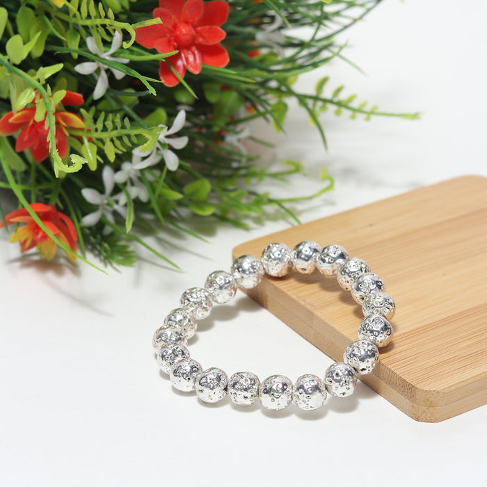 Arihant Gems & Jewels Silver Lava Stone Bracelet | Natural & Certified | Astrological Bracelet | Reiki/Yoga Healing Distance Charm Bracelet | Unisex Both for Men & Women