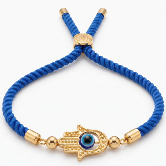 Blue Evil Eye Hamsa Hand Rakhi Bracelet for Brother | Adjustable Gold-Plated Rakhi | Handmade Raksha Bandhan Gift