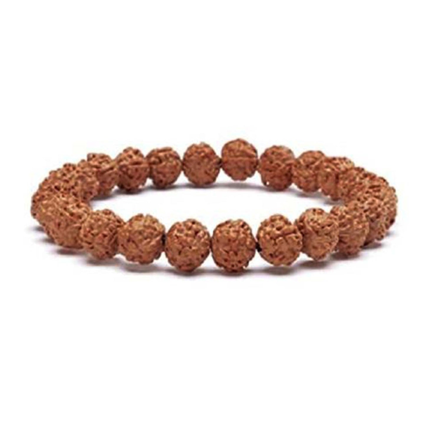 A brown Rudraksha bracelet with beaded spherical elements, designed for unisex adult wear.