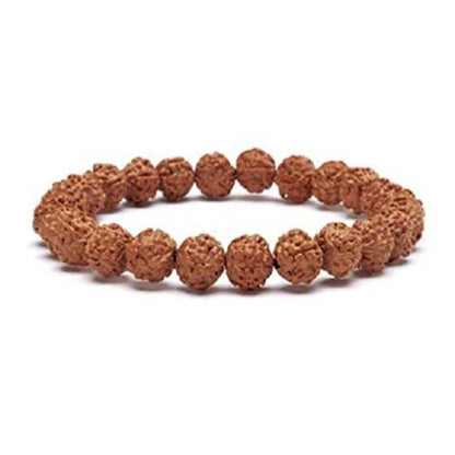 A brown Rudraksha bracelet with beaded spherical elements, designed for unisex adult wear.
