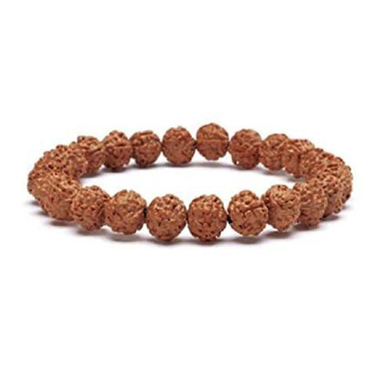 A brown Rudraksha bracelet with beaded spherical elements, designed for unisex adult wear.