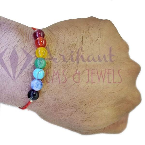 ARIHANT GEMS & JEWELS Multicolour 7 Chakra Energetic Healing Stone Rakhi for Brother- Set of 5