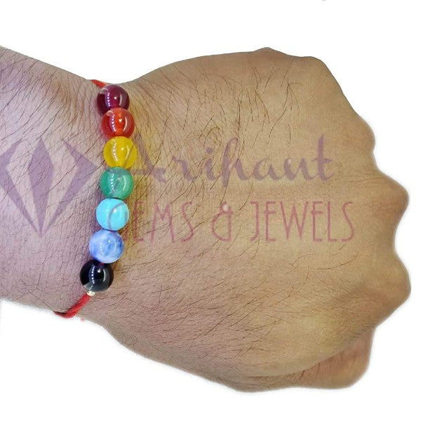 ARIHANT GEMS & JEWELS Multicolour 7 Chakra Energetic Healing Stone Rakhi for Brother (Set 3)