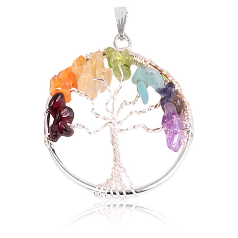 7 Chakra Tree of life Pendant with chain | Handcrafted made with Natural seven Chakra Gemstone | Fengshui pendant for men & women (Seven chakra pendant)