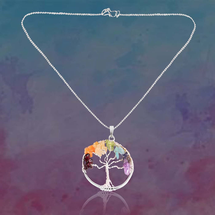 7 Chakra Tree of life Pendant with chain | Handcrafted made with Natural seven Chakra Gemstone | Fengshui pendant for men & women (Seven chakra pendant)
