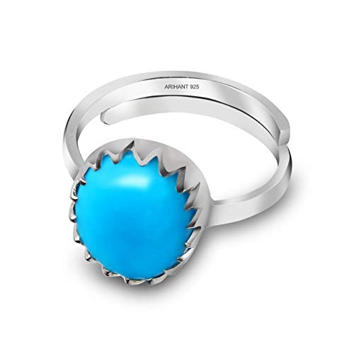 Arihant Gems and Jewels Natural Certified Turquoise (Firoza) Silver Ring 3.25 Ratti to 12.25 Ratti for Men & Women