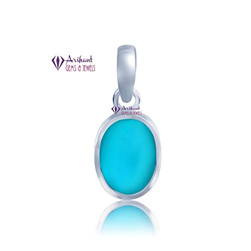 Arihant Gems and Jewels Natural Certified Turquoise (Firoza) Silver Pendant 3.25 Ratti to 12.25 Ratti for Men & Women