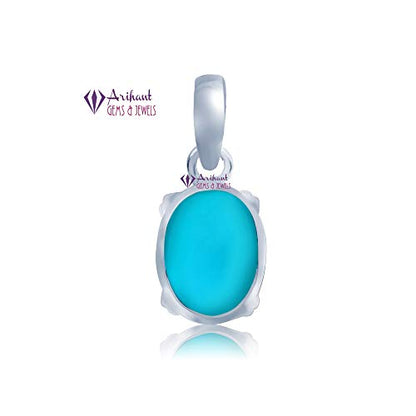 Arihant Gems and Jewels Natural Certified Turquoise (Firoza) Silver Pendant 3.25 Ratti to 12.25 Ratti for Men & Women