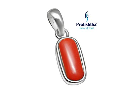 Silver Munga Pendent 4.25 Ratti Natural & Certified Coral (Moonga) Astrological Gemstone Silver Pendant by ARIHANT GEMS & JEWELS