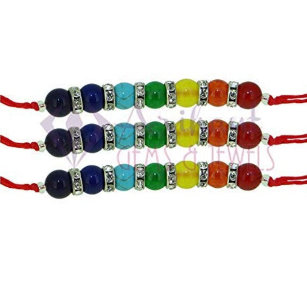 Arihant Gems & Jewels Multicolour 7 Chakra Energetic Healing Stone Bracelet/Rakhi For Brother / Bhai / Bhaiya / Bro |Natural & Certified | Astrological Gemstone | Positive Effect | Unisex Both for Men & Women