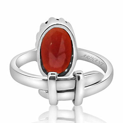 Silver Gomed Ring 4.25 Ratti to 12.25 Ratti Natural and Certified Hessonite Garnet (Gomed) Astrological Gemstone Adjustable Unisex Ring by Arihant Gems and Jewels