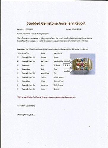 Natural Navaratna (9 Stones) Panchdhatu Gold Plated Ring 100% Original & Certified by Arihant Gems & Jewels