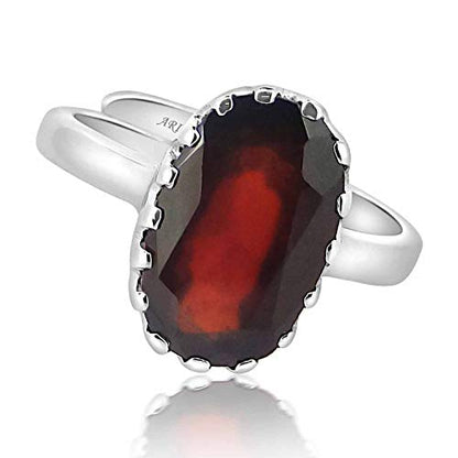Silver Gomed Ring 4.25 Ratti to 12.25 Ratti Natural and Certified Hessonite Garnet (Gomed) Astrological Gemstone Adjustable Unisex Ring by Arihant Gems and Jewels