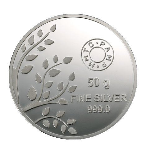 MMTC - PAMP Banyan Tree Silver(999) 50 gm. Coin With Capsule Packing