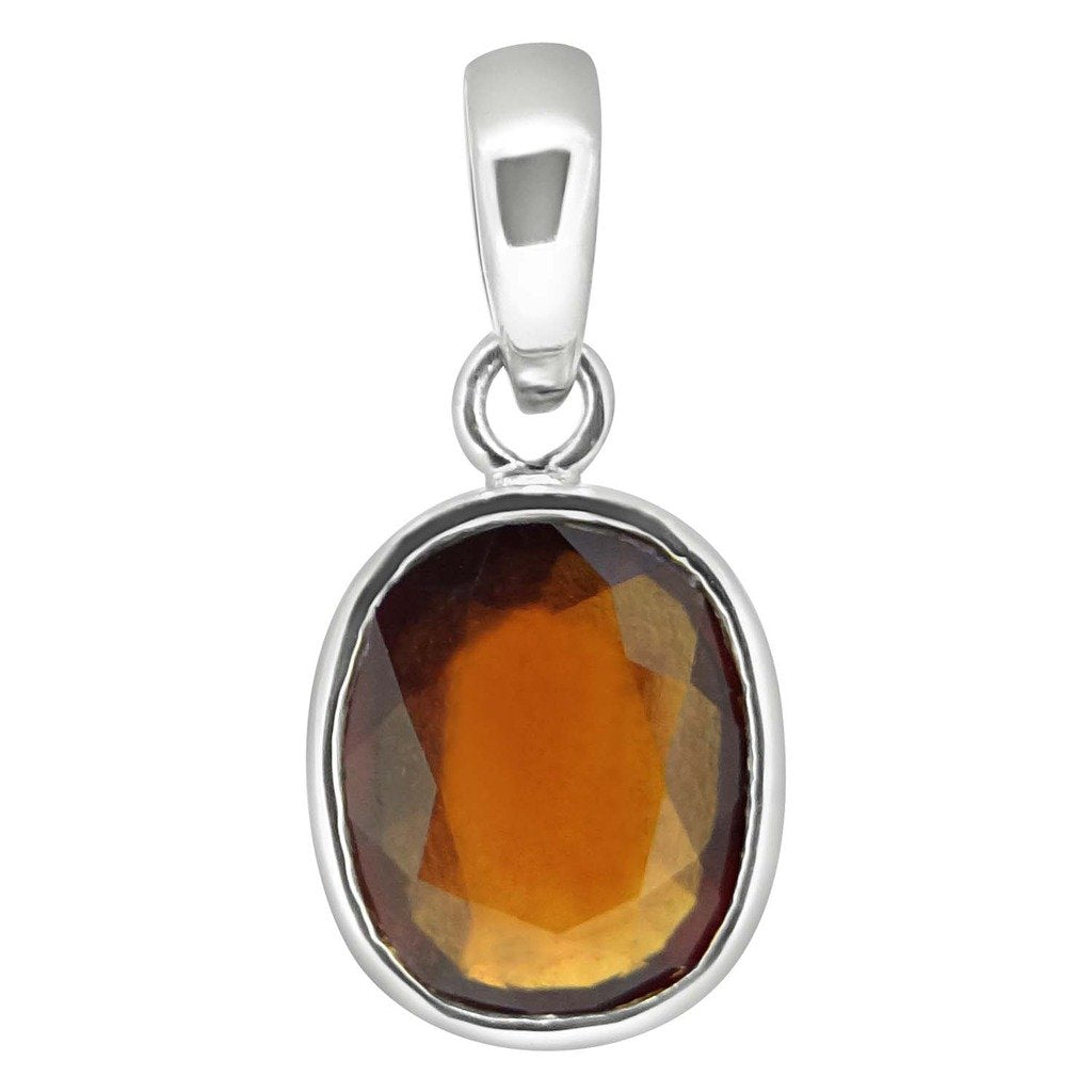 Silver Pendent Hessonite Garnet Gomed 11.25 Ratti Natural & Certified HESSONITE Garnet (GOMED) Astrological Gemstone Silver Pendant by ARIHANT GEMS & JEWELS