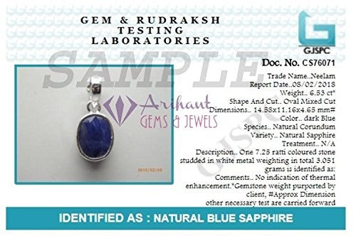 Blue Sapphire (Neelam) 3.25 - 12.25 Ratti Natural & Certified Astrological Gemstone Silver (925) Bezel Setting Pendant