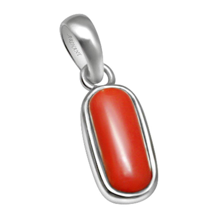 Silver Munga Pendent 4.25 Ratti Natural & Certified Coral (Moonga) Astrological Gemstone Silver Pendant by ARIHANT GEMS & JEWELS