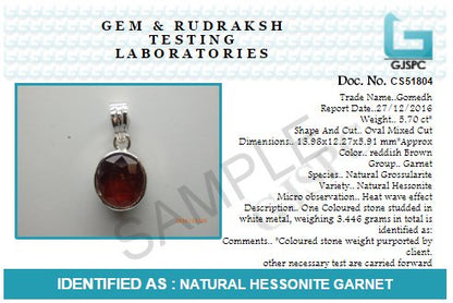 Silver Pendent Hessonite Garnet Gomed 11.25 Ratti Natural & Certified HESSONITE Garnet (GOMED) Astrological Gemstone Silver Pendant by ARIHANT GEMS & JEWELS