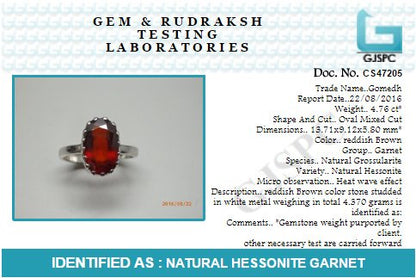 Silver Gomed Ring 4.25 Ratti to 12.25 Ratti Natural and Certified Hessonite Garnet (Gomed) Astrological Gemstone Adjustable Unisex Ring by Arihant Gems and Jewels
