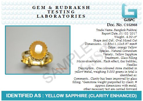 Bangkok Yellow Sapphire (PUKHRAJ) 4.25 Ratti to 12.25 Ratti Natural & Certified Astrological Gemstone Panchdhatu Ring by Arihant Gems & Jewels