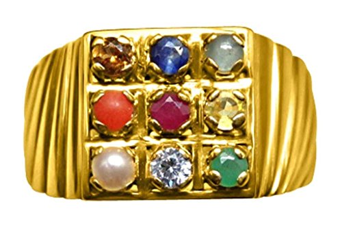 Natural Navaratna (9 Stones) Panchdhatu Gold Plated Ring 100% Original & Certified by Arihant Gems & Jewels