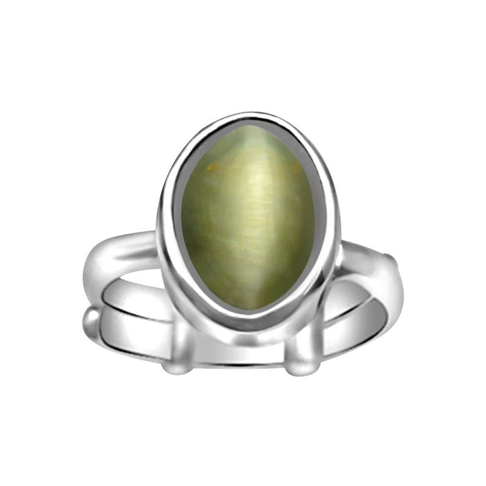 Cat Eye 4.25 to 12.25 Ratti Silver Ring Natural & Certified Quartz Cats Eye Astrological Adjustable Silver Ring by Arihant Gems and Jewels