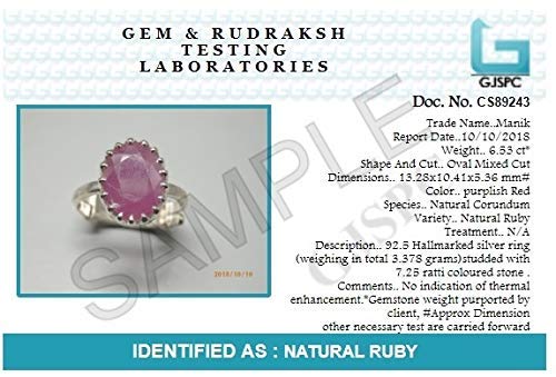 Silver Ruby Ring Natural and Certified Astrological Gemstone by ARIHANT GEMS & JEWELS