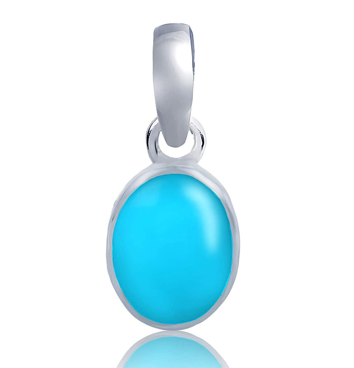 Arihant Gems and Jewels Natural Certified Turquoise (Firoza) Silver Pendant 3.25 Ratti to 12.25 Ratti for Men & Women