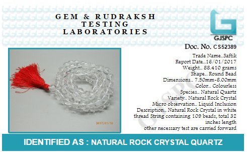 Arihant Gems & Jewels 100% Original & Certified (108+1 Beads) Sphatik Jaap Mala for Pooja (Astrology) - (8 MM)