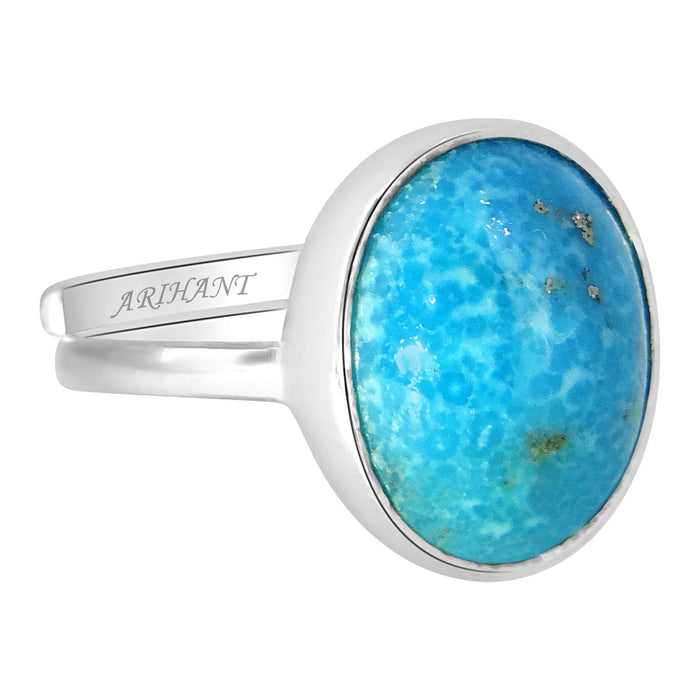 4.25 Ratti Firoza Ring Natural Certified Turquoise (Firoza) Silver Ring for Men & Women by Arihant Gems and Jewels