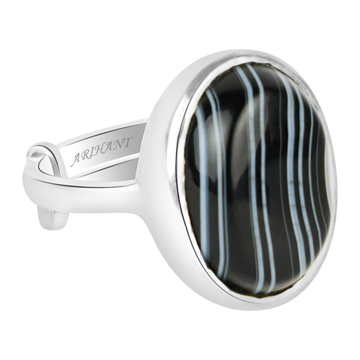 Arihant Gems & Jewels Arihant Gems and Jewels Natural Black Sulemani Hakik Silver 925 Pendent/Ring (Agate) for Men and Women (Ring, Design 2)
