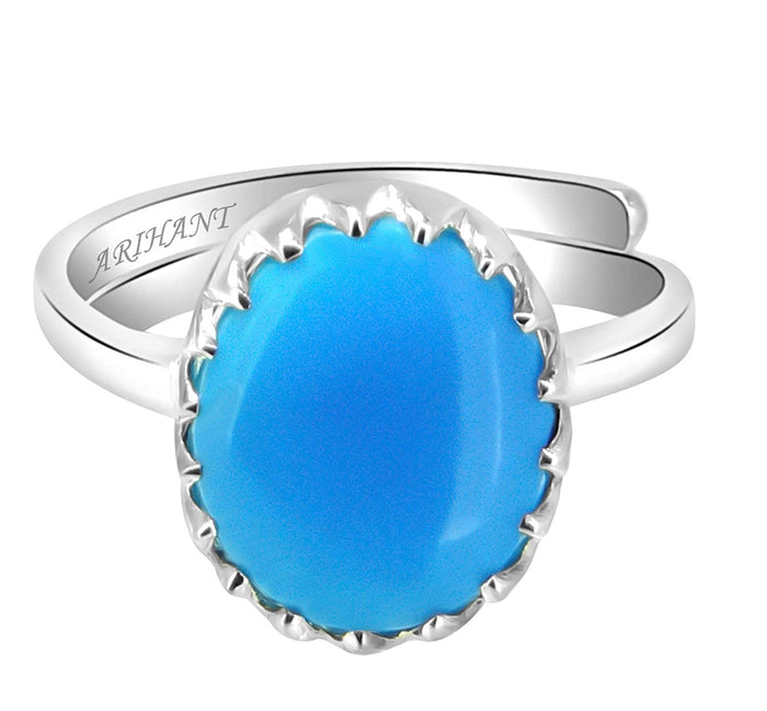 Arihant Gems and Jewels Natural Certified Turquoise (Firoza) Silver Ring 3.25 Ratti to 12.25 Ratti for Men & Women