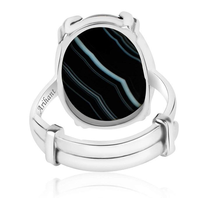 Arihant Gems & Jewels Arihant Gems and Jewels Natural Black Sulemani Hakik Silver 925 Pendent/Ring (Agate) for Men and Women (Ring, Design 1)
