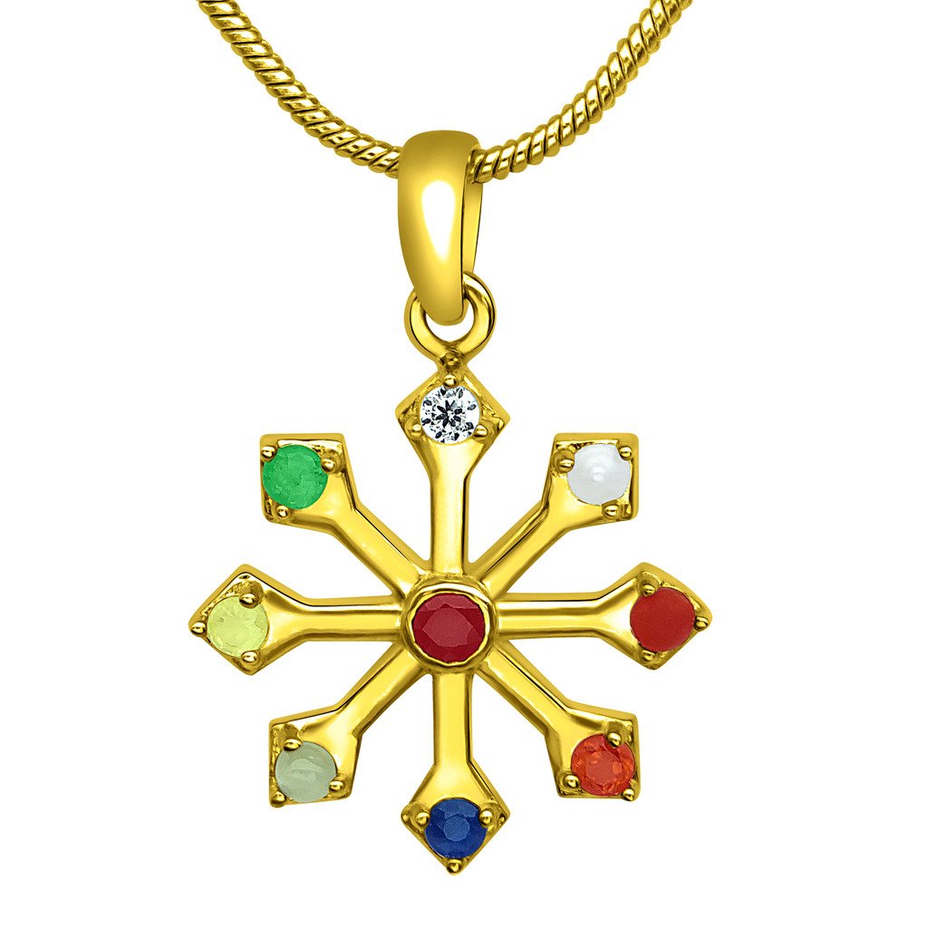 Arihant's Natural Navaratna (9 Stones) Gold Plated Pendant 100% Original & Certified