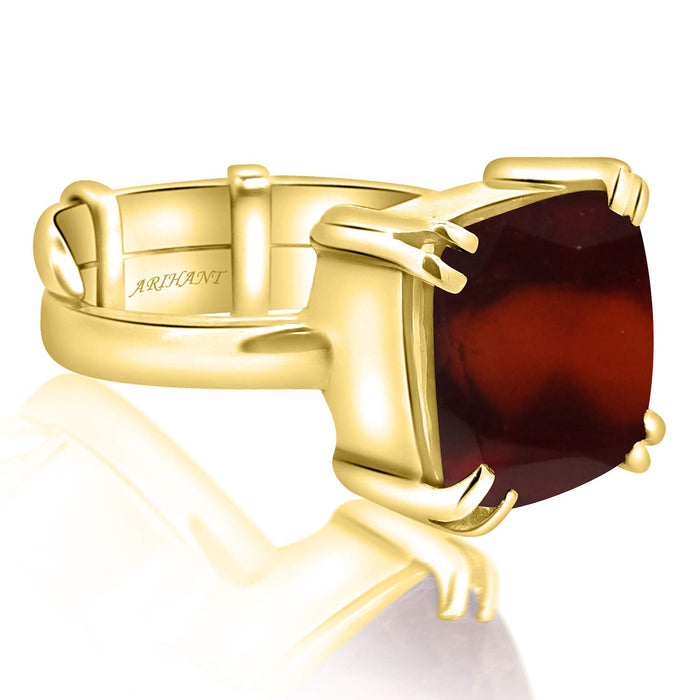 Panchdhatu Gomed Ring 7.25 Ratti Natural and Certified Hessonite Garnet (Gomed) Astrological Gemstone Adjustable Unisex Ring by Arihant Gems and Jewels