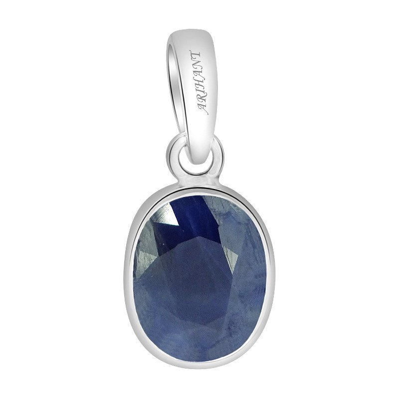 Blue Sapphire (Neelam) 3.25 - 12.25 Ratti Natural & Certified Astrological Gemstone Silver (925) Bezel Setting Pendant