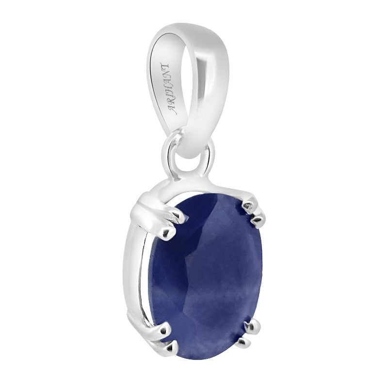 Blue Sapphire (Neelam) 3.25 - 12.25 Ratti Natural & Certified Astrological Gemstone Silver (925) Prong Setting Pendant