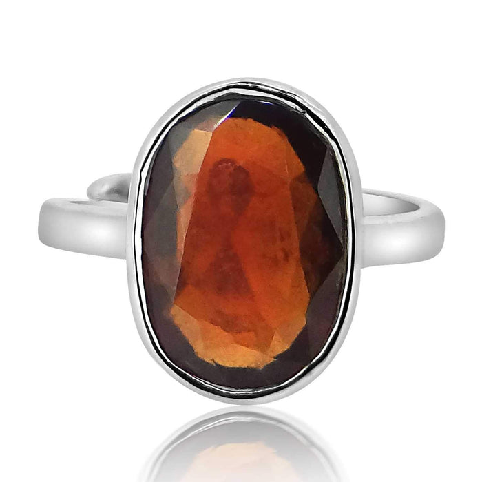 Silver Gomed Ring 4.25 Ratti to 12.25 Ratti Natural and Certified Hessonite Garnet (Gomed) Astrological Gemstone Adjustable Unisex Ring by Arihant Gems and Jewels