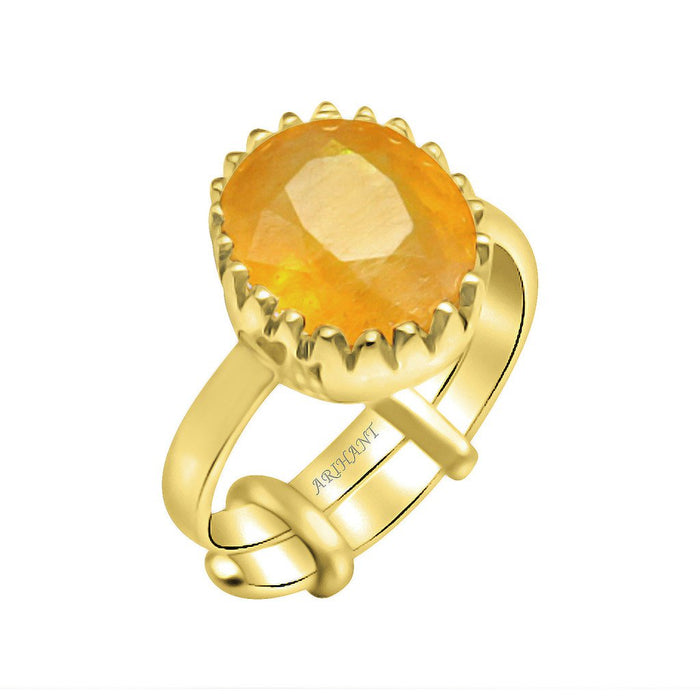 Bangkok Yellow Sapphire (PUKHRAJ) 4.25 Ratti to 12.25 Ratti Natural & Certified Astrological Gemstone Panchdhatu Ring by Arihant Gems & Jewels
