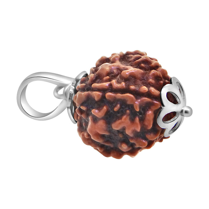 Arihant Gems & Jewels Silver and Brown 925 Silver 5 Faced Certified Nepali Rudraksha Pendant for Men and Women