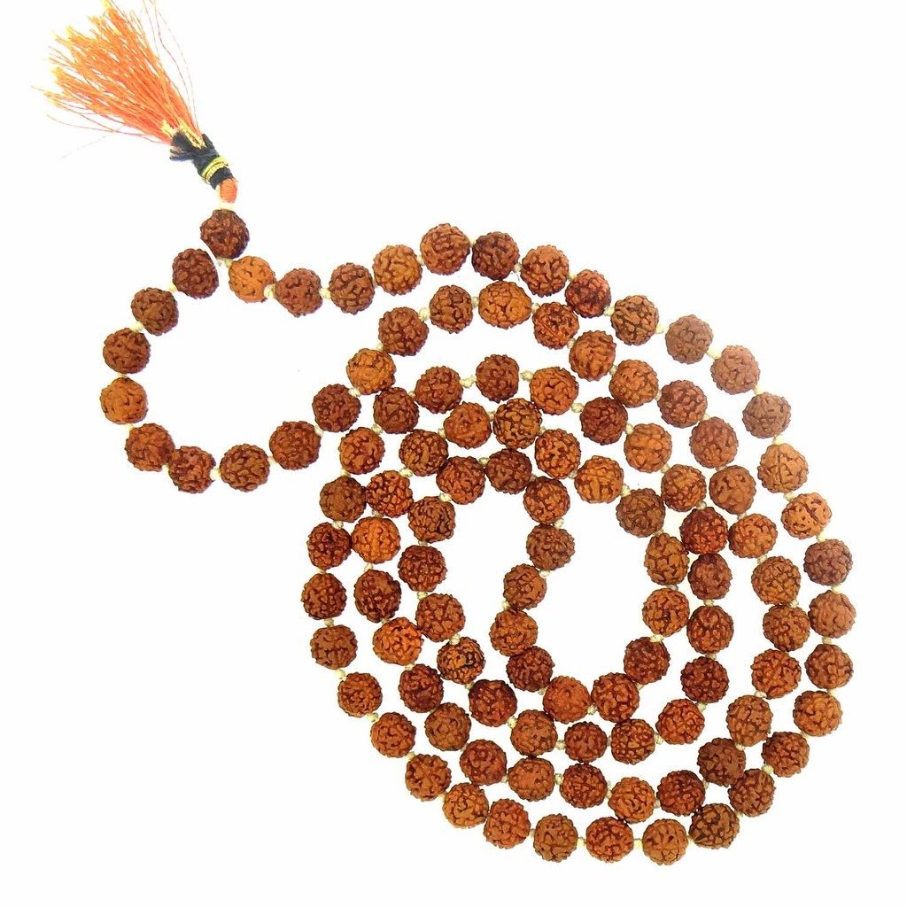 Arihant Gems & Jewels 5 Mukhi 108+1 Beads Rudraksha Jaap Mala (Orange)